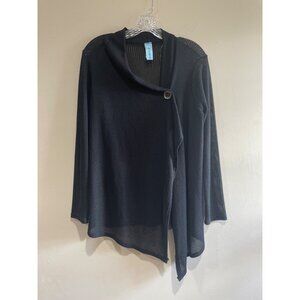 M Fasis Loose Knit Sweater Cardigan Womens M Black One Button Asymetrical Hem